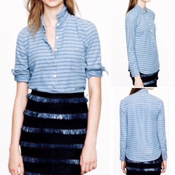 J.Crew Striped Chambray Denim Button Down Top 6